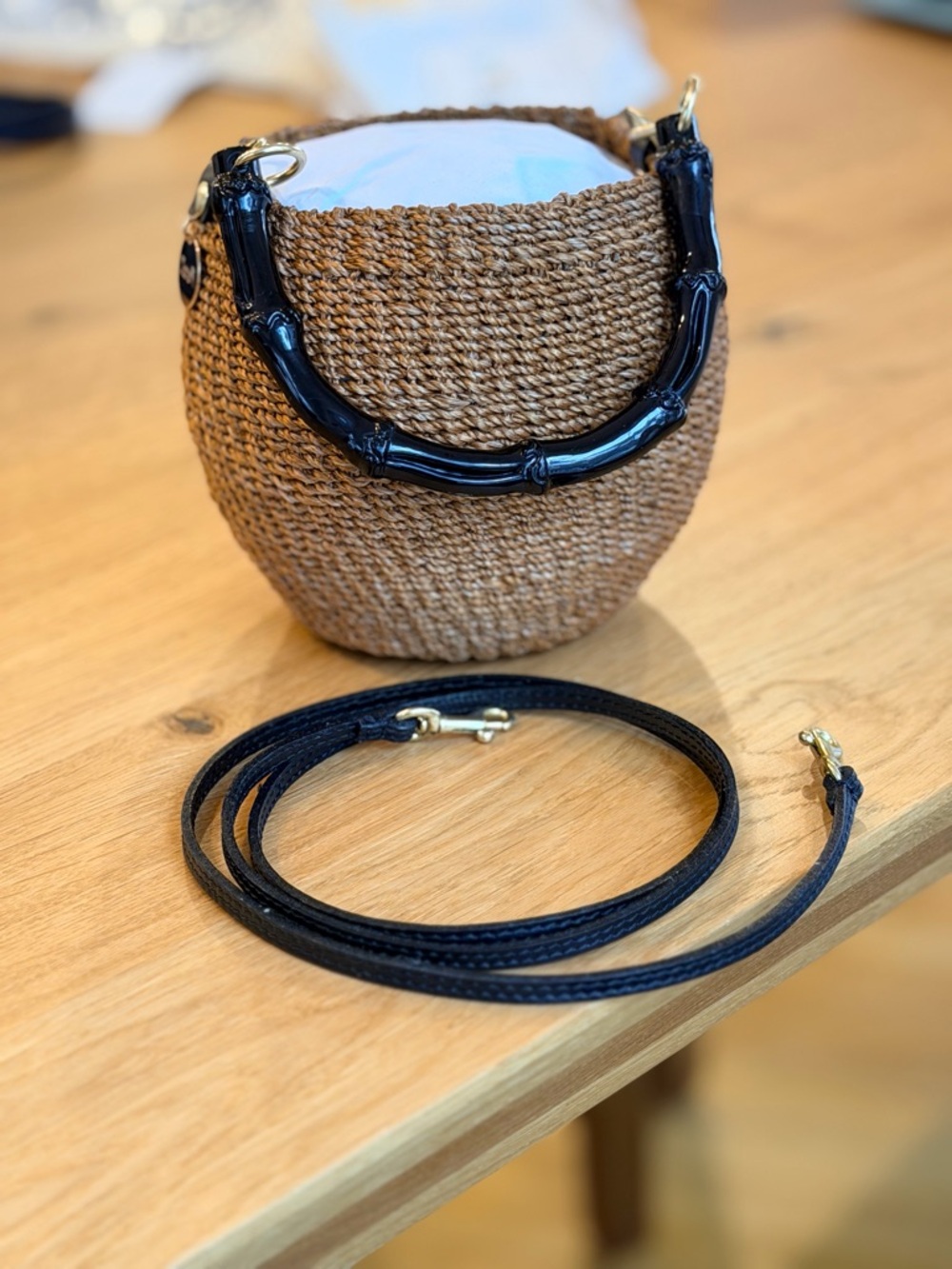 Clare V PETIT POT DE MIEL W/ BAMBOO HANDLE in Dulce De Leche NWT $245